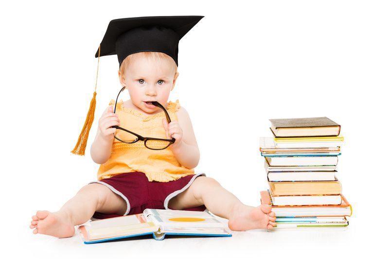 Baby Read Book in Graduation Hat and Glasses
