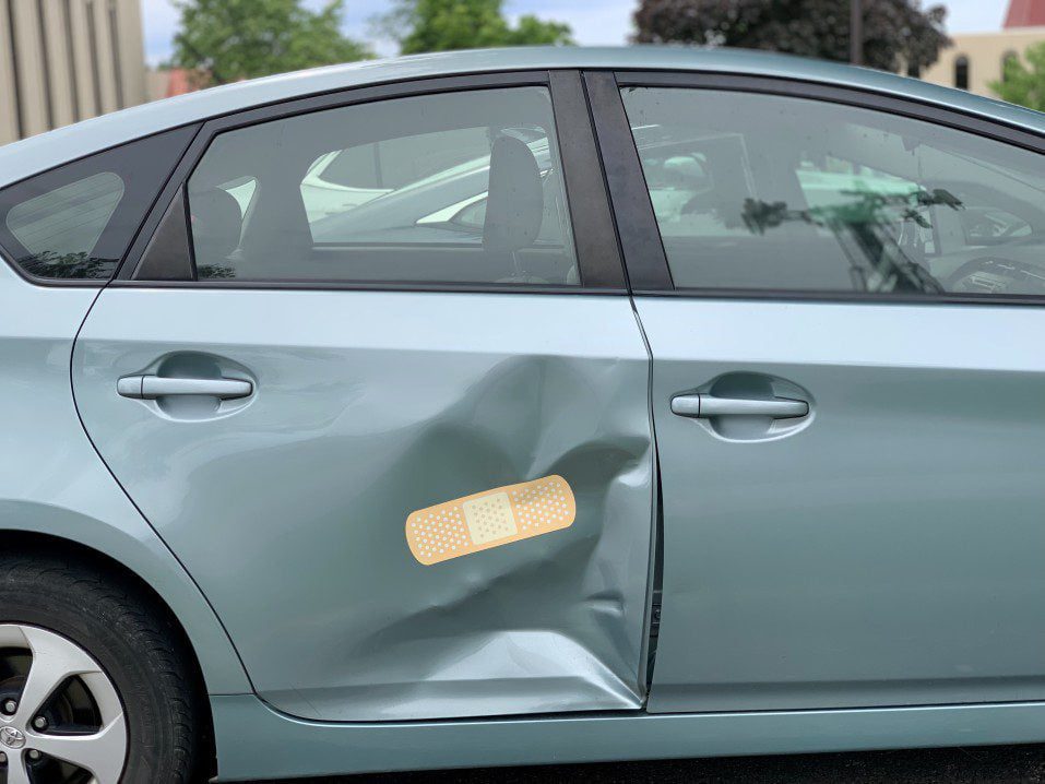 creative solution for auto damage dented car with bandage decal car accident auto insurance damage t20 LzJE9V