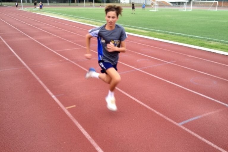 a candid iphone image of a youg person running on a track